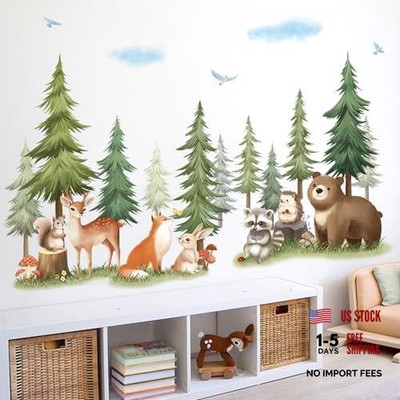 Pine Tree Wall Decals Peel and Stick - Vinyl Woodland Animal Sticker