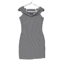 Mango Basics Black & White Striped Bodycon Off Shoulder Dress Sz 4 Preppy Chic