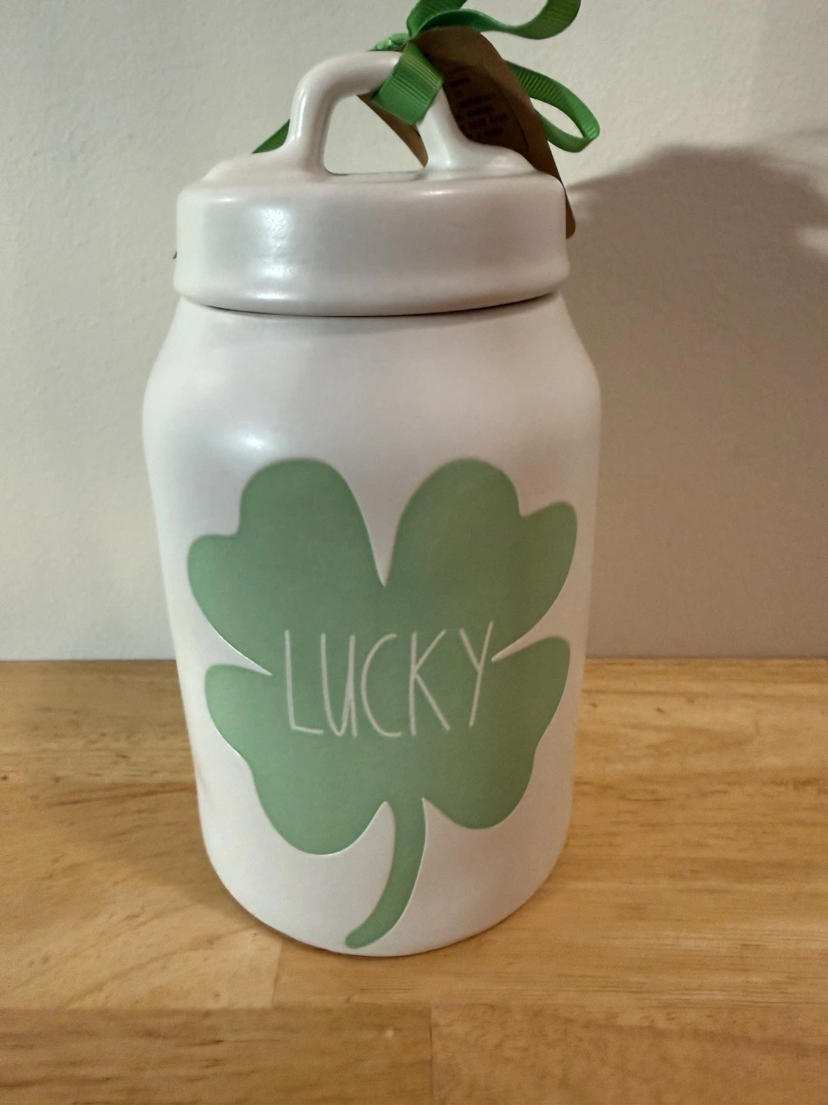 Rae Dunn Shamrock Clover "Lucky" Canister • St Patrick's Day Green New