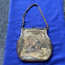 Antique Vintage Gold Bronze Brass Finish Petit Point Tapestry Purse Lovers Scene