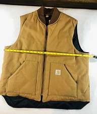 Carhartt Men s 2XL Tall Brown Lined Zip Vest Pockets Stand-Up Collar Made in USA