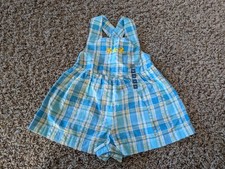 Gymboree Vintage 3-6 Mo Pop Florals Shortall Romper Blue Plaid NEW Rainbow Tag