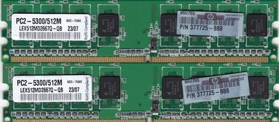 1GB 2x512MB PC2-5300 Qimonda DDR2-667 Memory Kit LEX512MD2667Q-QB HP 377725-888