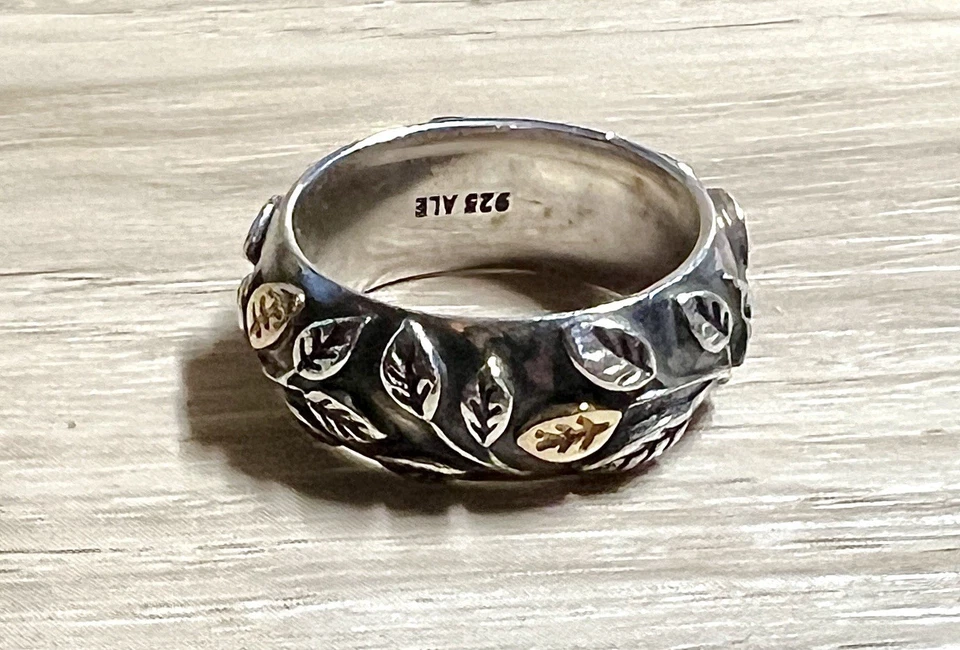 Vintage Designer Signed Pandora Sterling Silver & 14K Gold Leaf Ring, Size 6 - Image 4 of 4