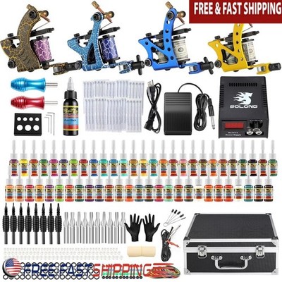 Pro Tattoo Machine Kit LCD Power Supply Foot Pedal 54 Colors Ink Artists New
