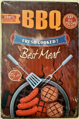 TIN SIGN 8x12 Barbecue BBQ Grilling Hamburger Hot Dog Food Patio Dad Husband S1
