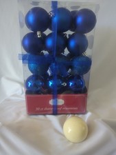 Blue Christmas Tree Ornaments 30 Pc Matte, Glitter, Glossy Shatterproof MINT