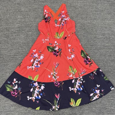 Ted Baker Esselle Tropical Oasis Halter Neck Dress Women Red Floral Midi  Retro
