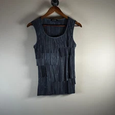 Notations Womens Sleeveless Pleated Top Tiered Ruffle Tank Blue Size S