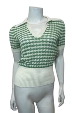 NWT Zimmermann Every Scallop Knit Polo Tee in Green/Cream Size 1