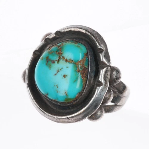 sz9 Vintage BW Navajo sterling silver Royston turquoise shadowbox ring