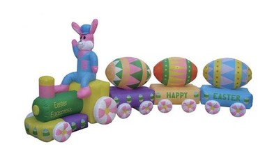 13' Air Blown Inflatable Easter Bunny EggSpress Train Yard Decoration