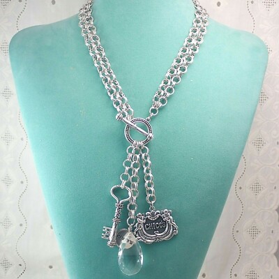 Chico's LE 35th Anniversary Crystal Skeleton Key Charm Dangle Toggle Necklace