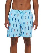 CLUB ROOM Blue Shorts Swimming 'Boats' Bathing Suit Quick Dry Swim Trunks L