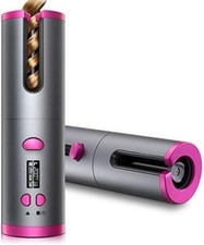 Cordless Hair Curler Automatic Curling Iron with LCD Temperature Display and ...