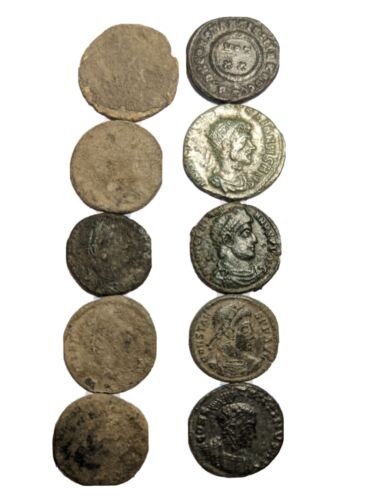 10 GENUINE HIGH QUALITY UNCLEANED ANCIENT ROMAN COINS. Silver coin Included! - Picture 5 of 7