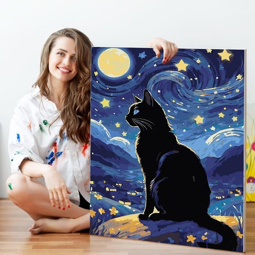 Black Cat Paint by Numbers Kit for Adults Beginner, Cat Adult Paint by Number... - Picture 5 of 8