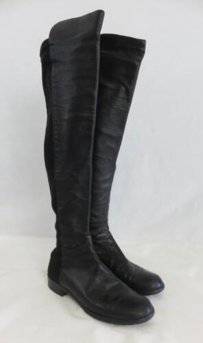 Stuart Weitzman 5050 Black Leather Pullon Over Knee Boots Round Toe SZ US 7 1/2" - Picture 2 of 7