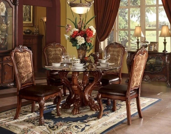 Cherry Oak Dresden Woodcarving and Tapestry Finish Dining Side Chair Set of 2 - Image 2 of 2