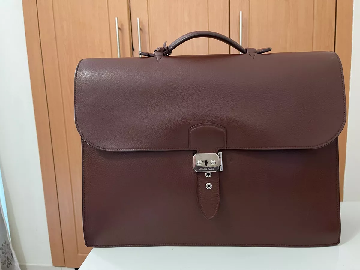 AUTHENTIC HERMES SAC A DEPECHE LEATHER HANDBAG BRIEFCASE - BROWN