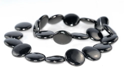 20MM BLACK JET GEMSTONE ORGANIC FLAT ROUND CIRCLE LOOSE BEADS 15.5inch - Picture 1 of 4