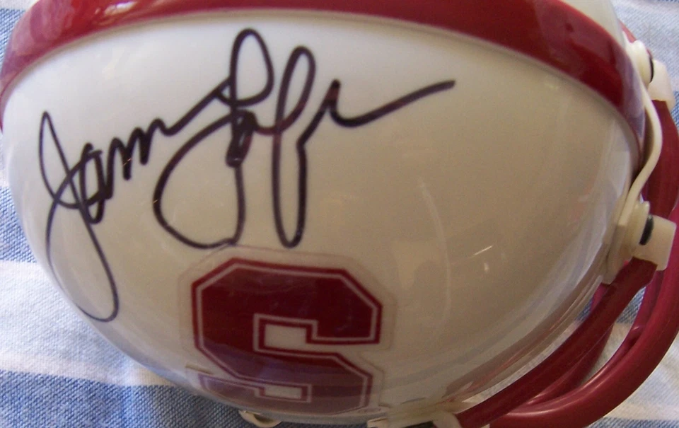 James Lofton Jim Plunkett autographed signed Stanford Cardinal mini helmet (JSA) - Image 2 of 2