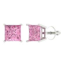 Pink Zirconia Stud Earrings for Women, Screw back 2 cttw, 5.5mm, Princess-Cut 