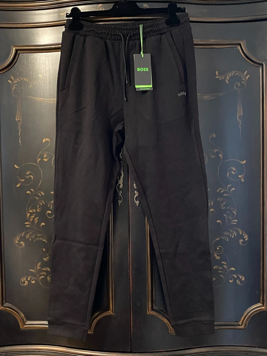 $148 Hugo Boss ATHLEISURE ORGANIC-COTTON TRACKSUIT BOTTOMS W/ CURVED LOGO |  Blk | eBay