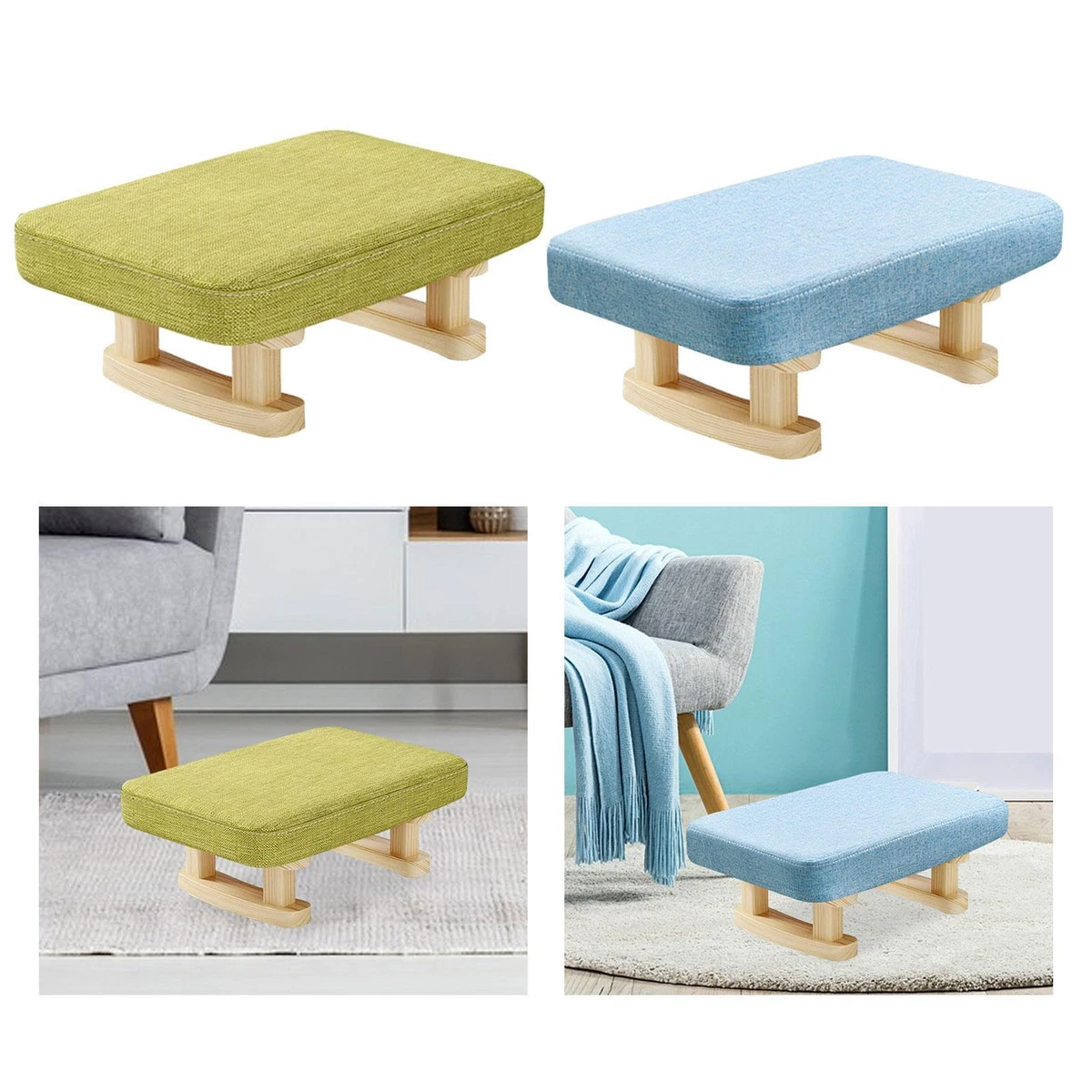 Small Footstool Padded Footstool Rectangle Short Step Stool Footrest Wooden
