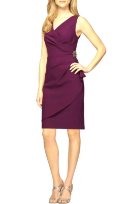 ALEX EVENINGS EMBELLISHED RUCHED WINE SHEATH ERESS sz 2 | eBay