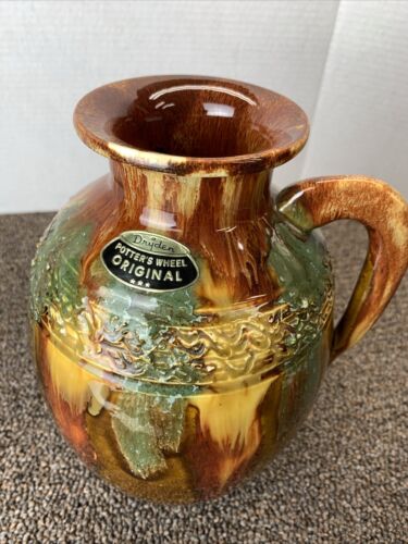 SPLENDIDO VASO ceramica vintage DRYDEN ORIGINALE Arkansas firmato MCM fiamma verde oro - Foto 2 di 11