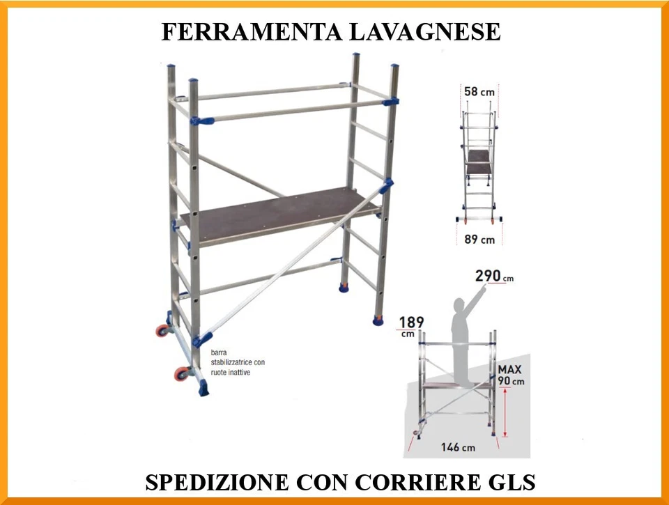 Trabattello in alluminio Facal P6 Utility Plus alluminio montaggio rapido 2.9 mt - Immagine 2 di 2