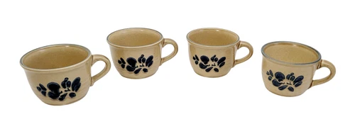 Pfaltzgraff Folk Art Stoneware Tan w/ Blue Coffee Tea Cup Mug No. 100 Set Of 4