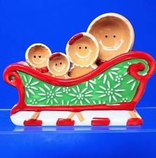 TEMP-TATIONS Set Of 4 GINGERBREAD MEASURING SPOONS & SLEIGH Hand Painted Ceramic