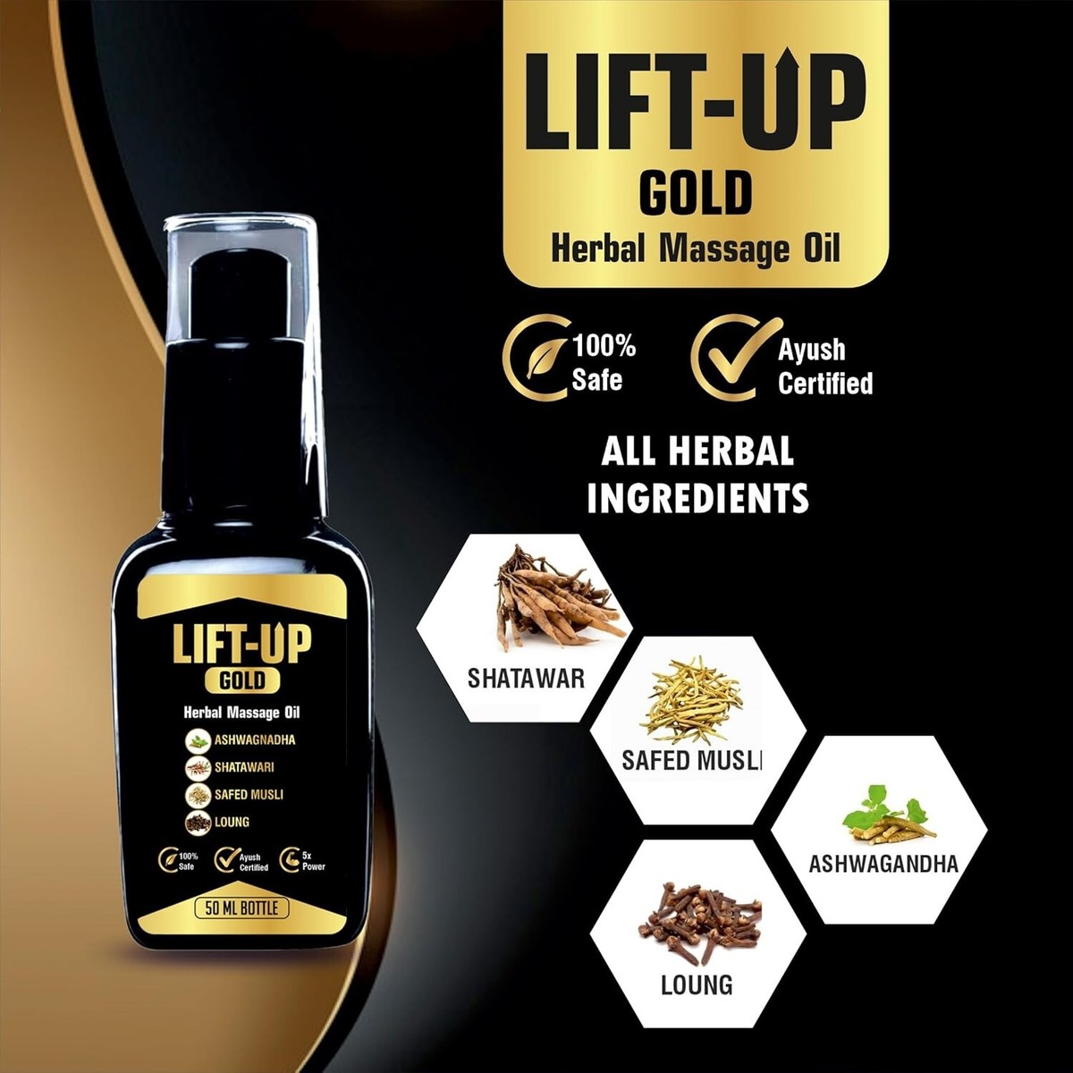 Herbal Lift-Up Gold (Massage Oil) | Massage Oil for Men 50Ml free