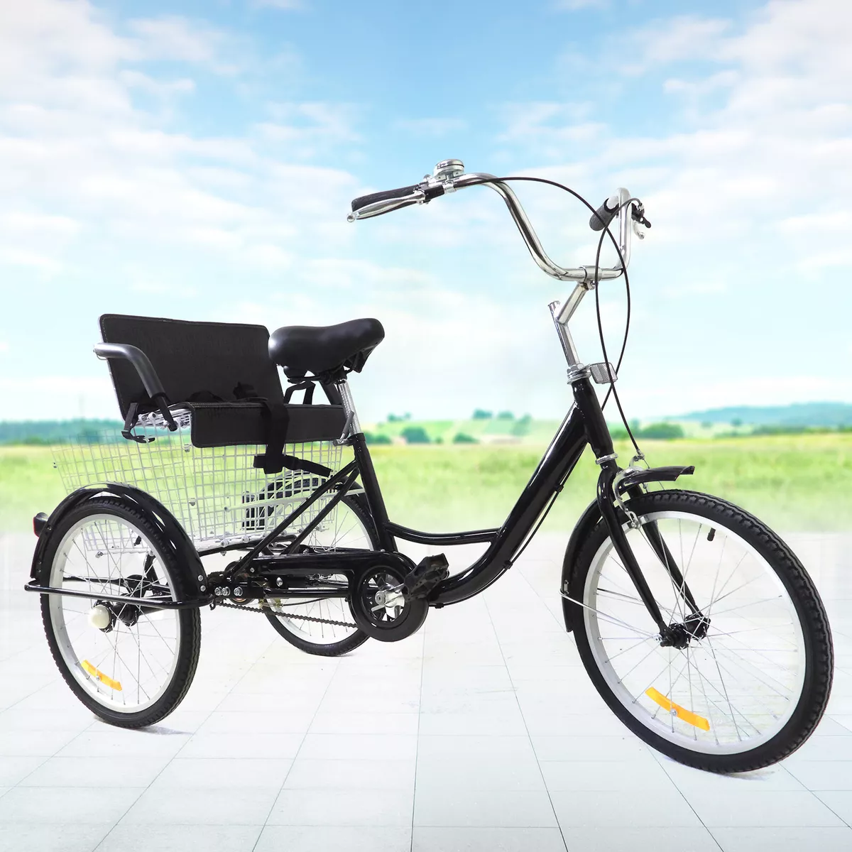 20Inch Adult Tricycle 3 Wheel Bike Single Speed with Child Seat Shopping Basket