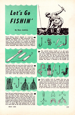 Vintage Print Ad c1954 Fishing Article Page Art Let's Go Fishin' by Russ Jenkins