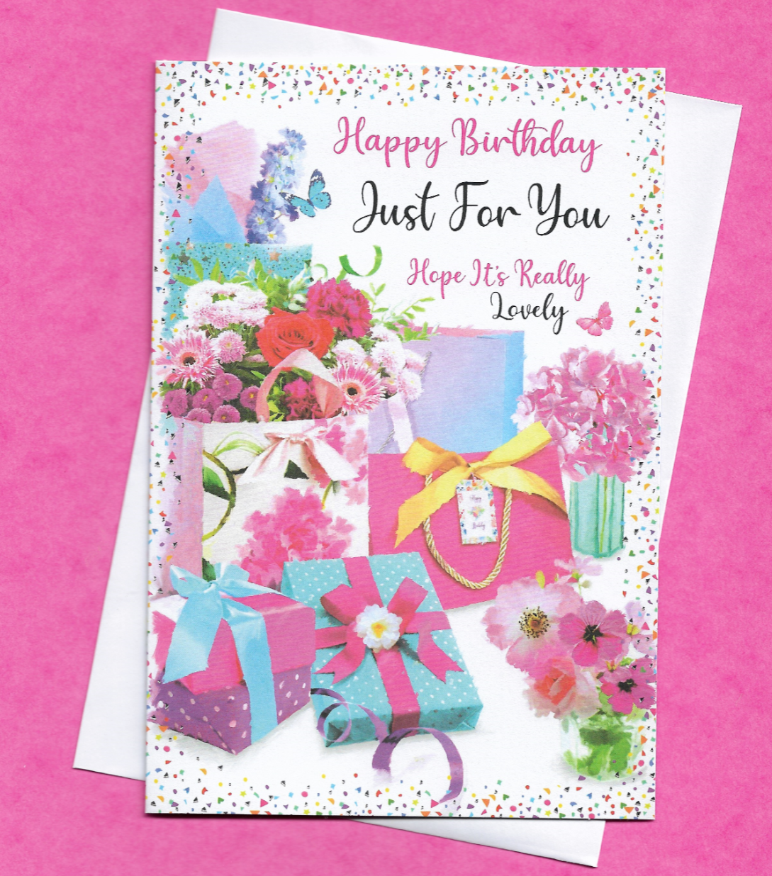 Birthday Card Just For You Ladies Woman Female For Her Open Flowers 19x13cm