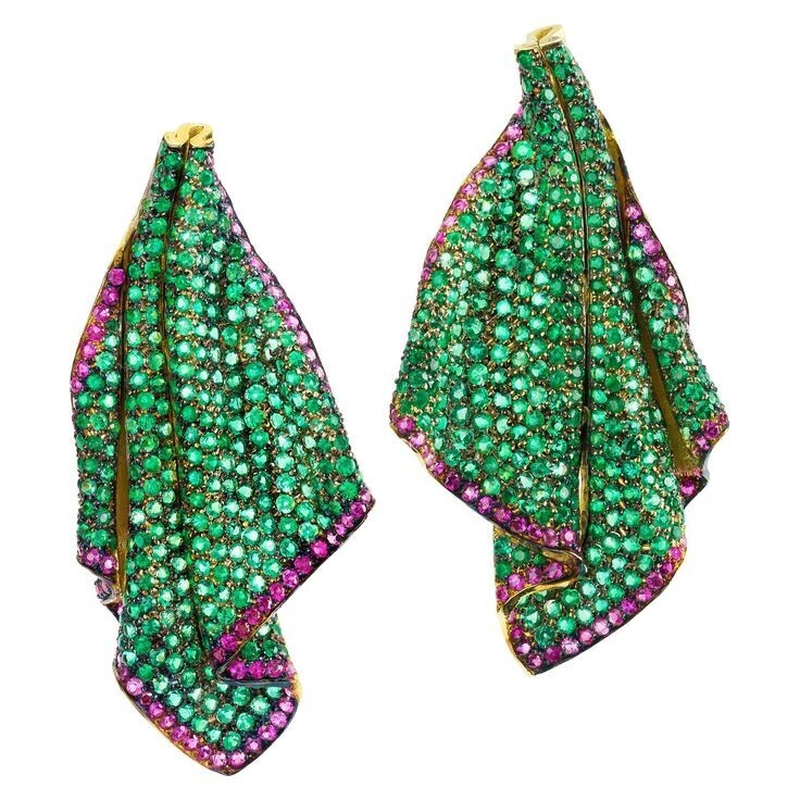 Stud Earrings 925 Sterling Silver Red & Green Designer Luxury Fine Women Jewelry-image