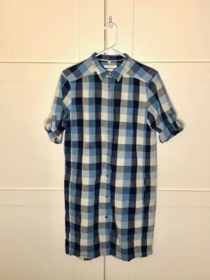 Made & Crafted Levi's Blue & White Plaid Shirt Dress with Pockets