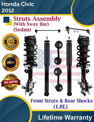 OE Front Struts & Rear Shocks W/Sway Bar For 2012 Honda Civic 1.8L Lifetime Warr