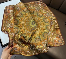 100% Silk 20“ small square Scarf Women neckerchief Wrap floral yellow ZT295