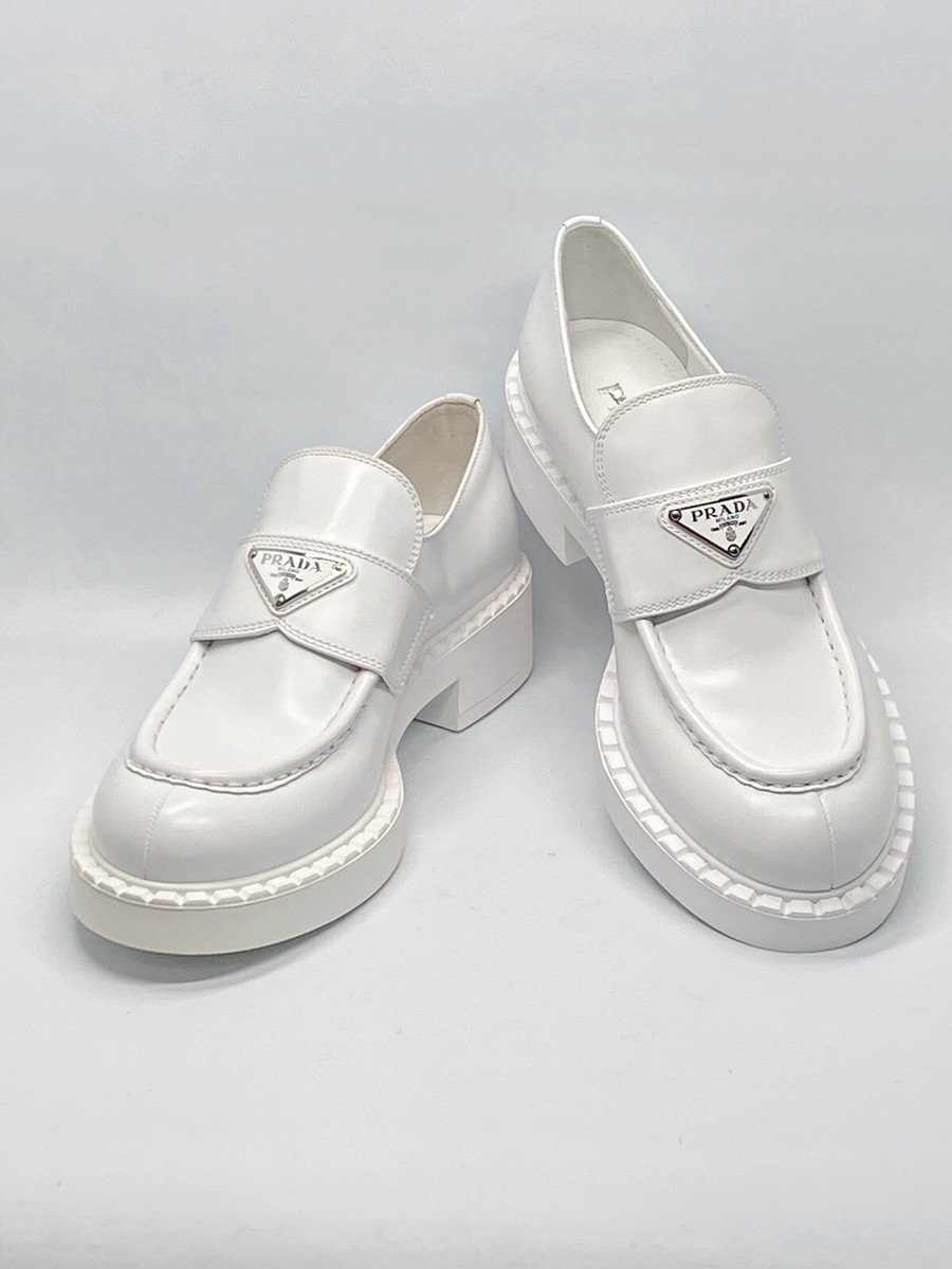 Prada Spazzolato Logo Platform Leather Loafers size 40