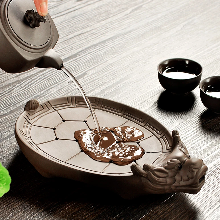 Bandeja de chá criativa para armazenamento de água estátua de tartaruga Yixing placa de suporte de argila roxa - Imagem 2 de 4