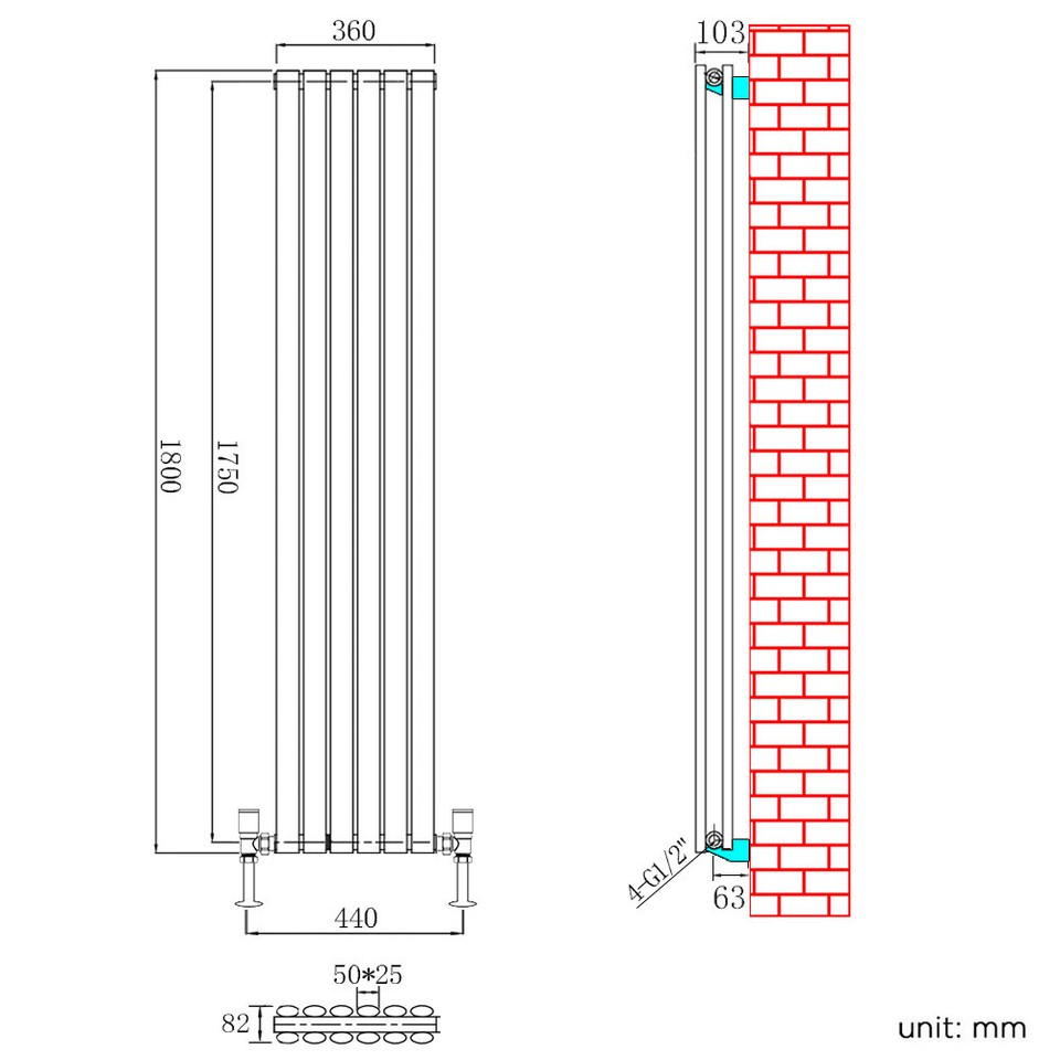 Vertical Radiator 1800 Central Heating Flat Panel Oval Column Designer ...