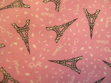 42"X 3 Yds New Pink With Gray Eiffel Towers White Triangles Paris Cotton Fabric
