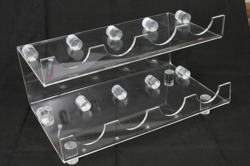 SIGNED Mid Century Modern Lucite Wine Rack w/ Pillars Vintage MOD Retro OLD Art - Picture 5 of 12