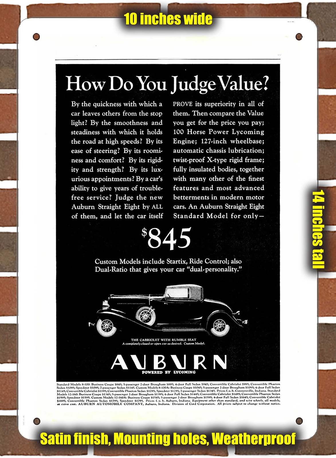 Metal Sign - 1937 Auburn (Sign Variant #10) | eBay