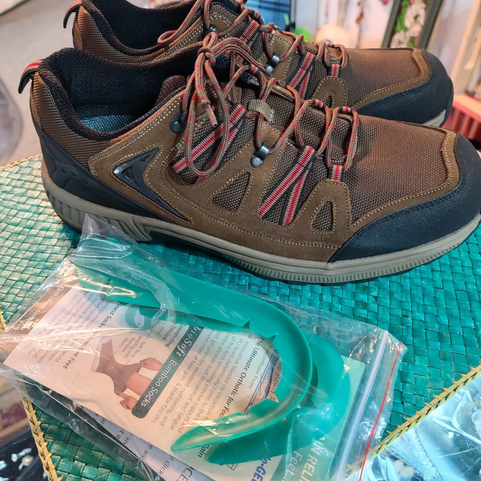 ORTHOFEET 642 Men's 14 2E Wide Brown Leather Hiking Shoes Arch Booster Sorrento