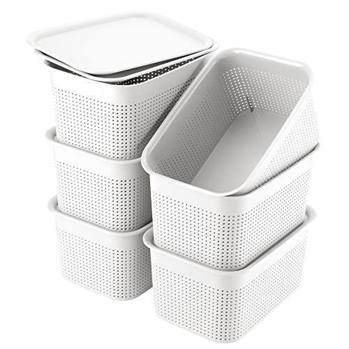 AREYZIN Plastic Storage Bins with Lid Set of 6 Baskets for Organizing Container Lidded Organizer Shelves Drawers Desktop Closet